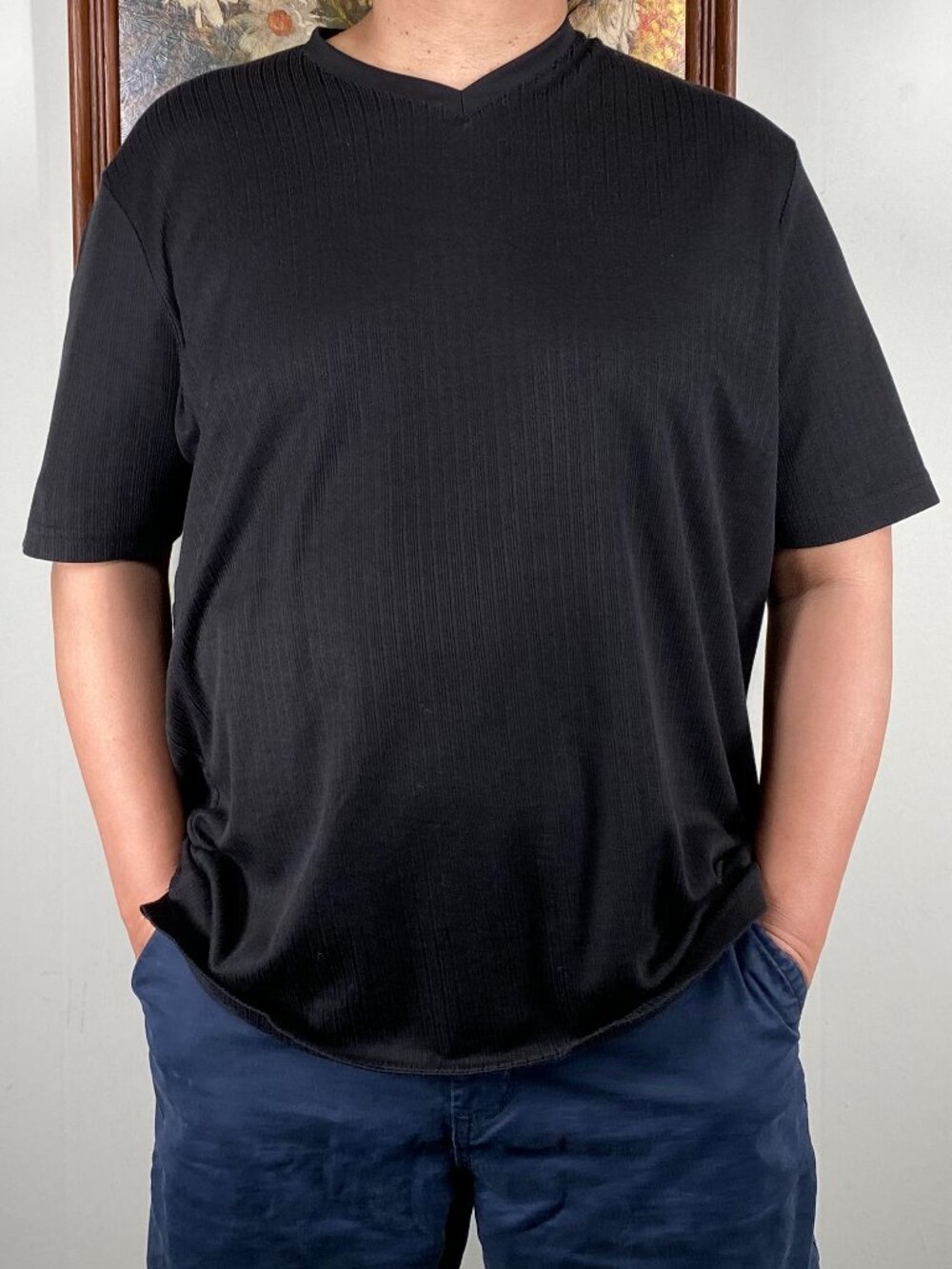Joe Joseph Abboud V-neck Tee T-Shirt Top Men's XL Black Casual